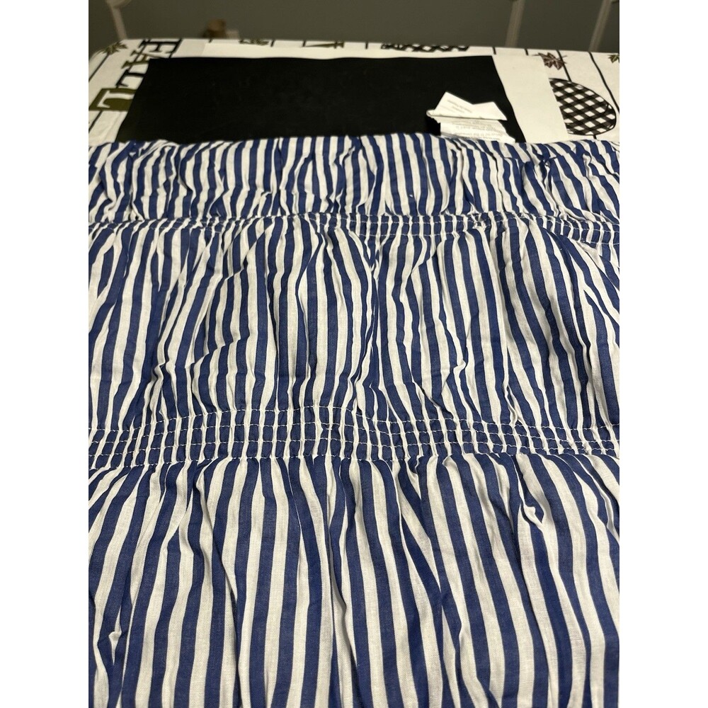 Pair of Pottery Barn Blue White Stripe Ruched Puffy Standard Pillow Shams New